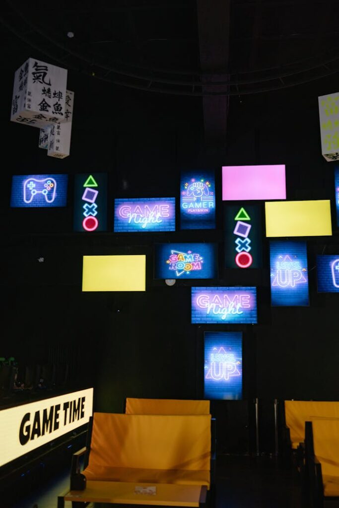 Lighted Screen Monitors  Inside a Gaming Computer Shop